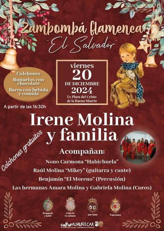Este viernes a partir de las 16:30 horas en la plaza de la Iglesia de El Salvador, habr una Zambomb con Irene Molina y su familia como artistas invitados